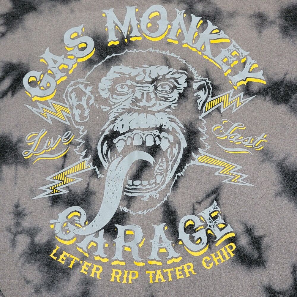 Gas Monkey LS Black/Grey Tie Dye Unisex Tee - Size Large
